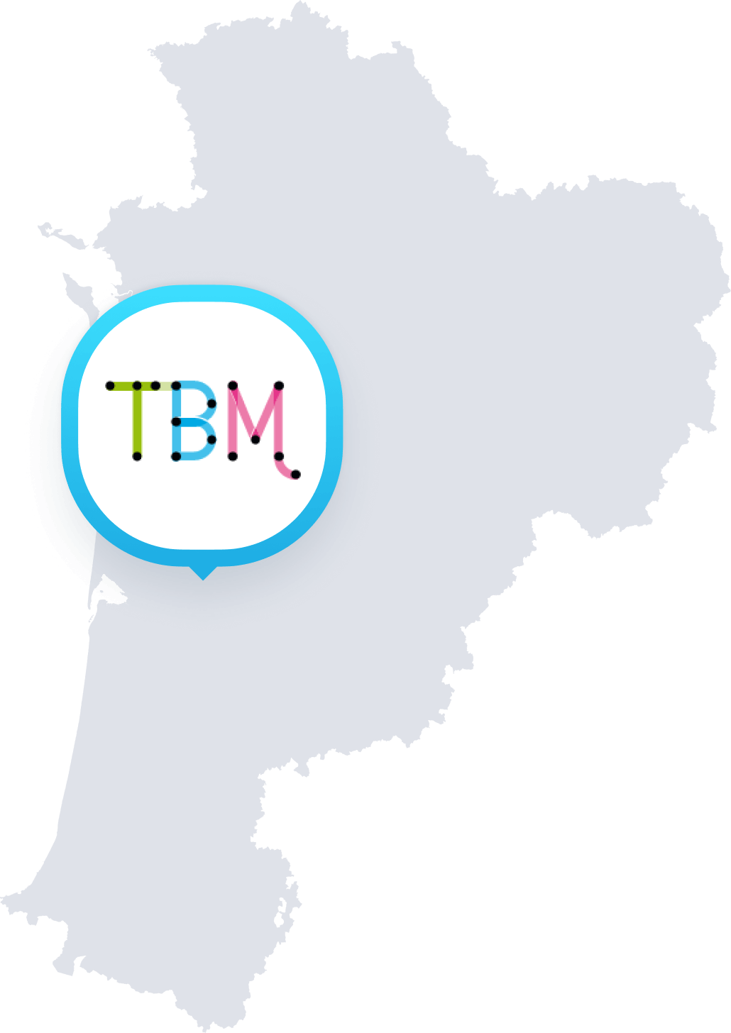 Carte de bordeaux avec une icône du réseau TBM